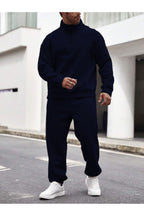 Erkek Yarım Fermuarlı Dik Yaka Yeni Model Oversize Eşofman Takımı - Lacivert - 1