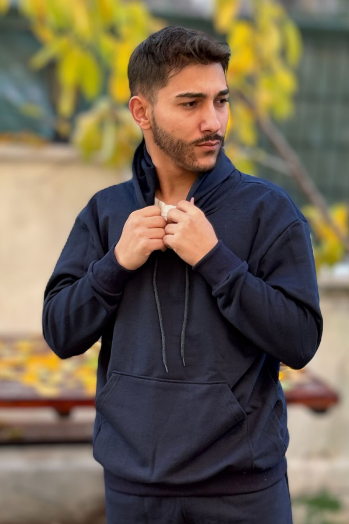 Erkek Kapşonlu Kanguru Cepli̇ 3 İ̇pli̇k Oversi̇ze Sweatshi̇rt - Lacivert - 3