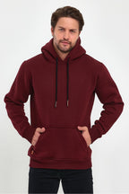 Erkek Kapşonlu Kanguru Cepli̇ 3 İ̇pli̇k Kalin Sweatshi̇rt - Bordo - 7