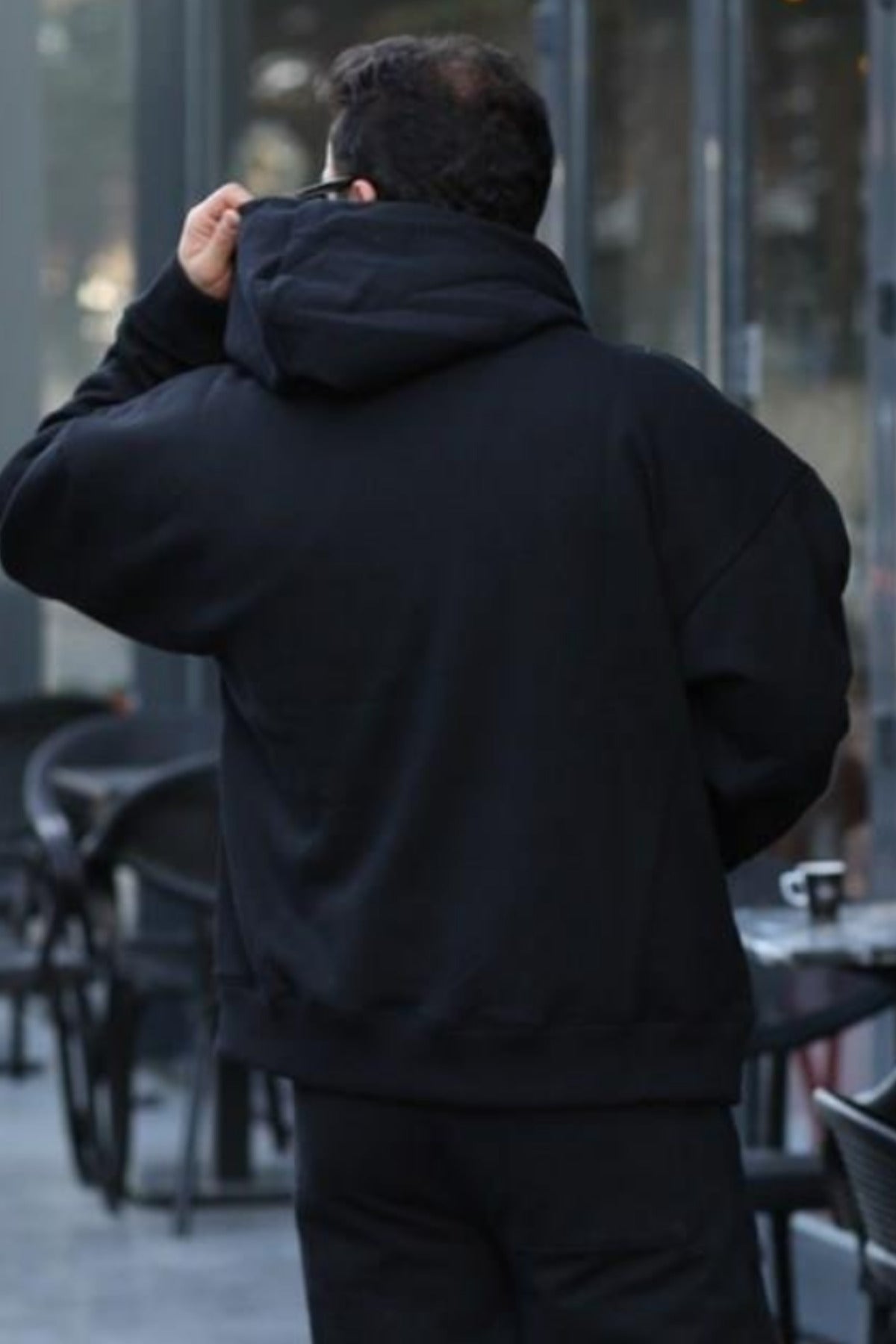 Erkek Premium Kaliteli Kışlık Hoodie Sweatshirt - Siyah - 3