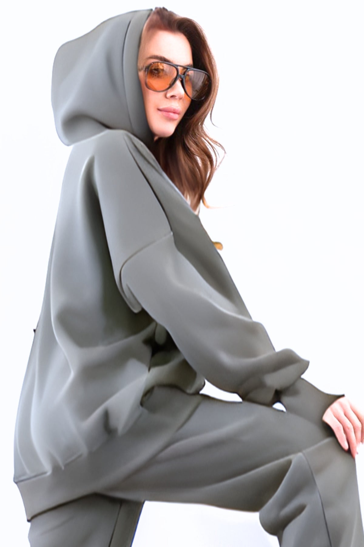 Kadın Esnek Rahat Kalıp Basic Model Sweatshirt - Gri - 2