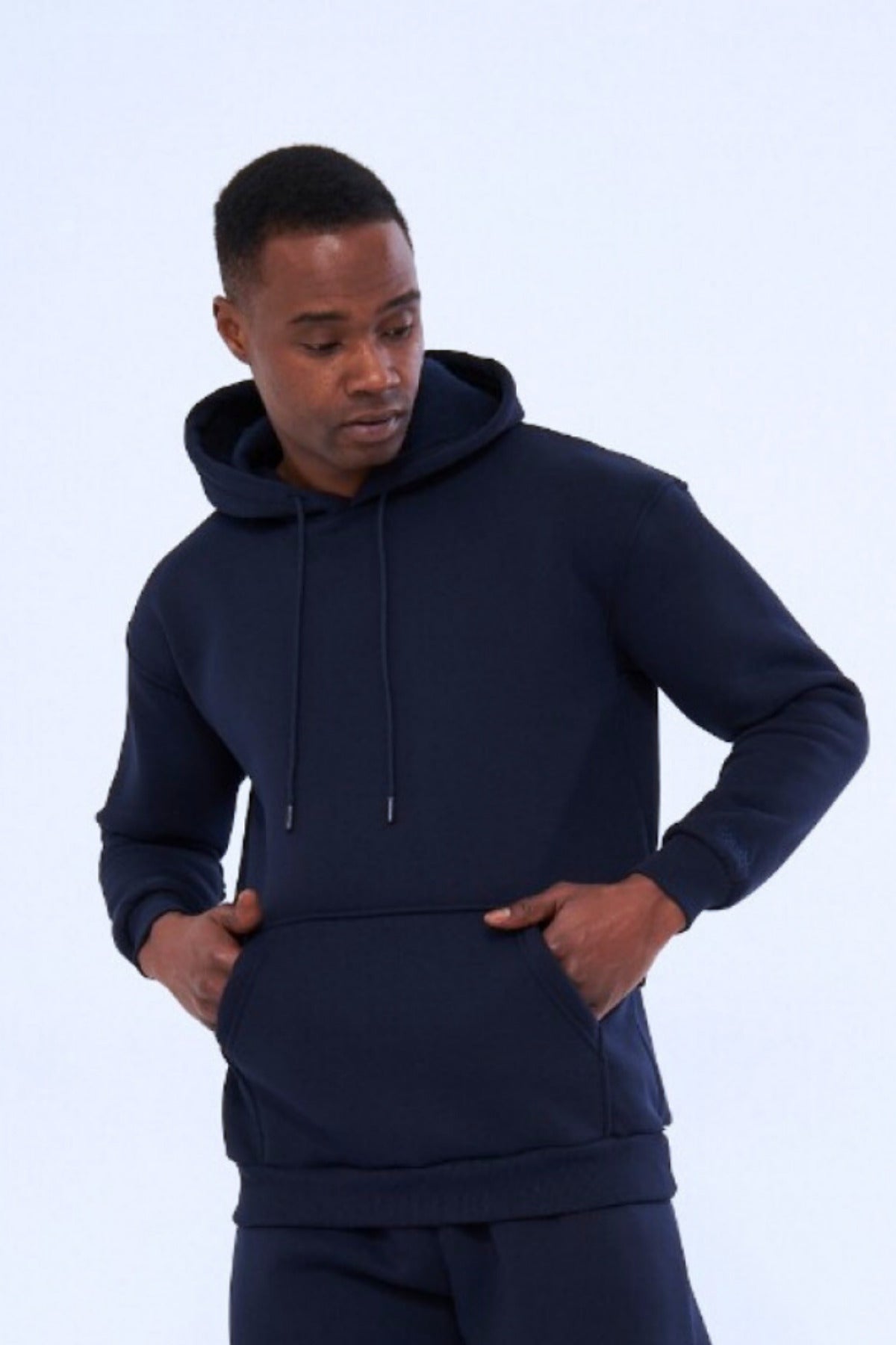 3iplik Bisiklet Yaka Kalın Sweatshirt Pamuklu - Lacivert - 1