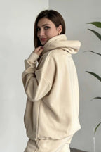 Kadın Kalın Mevsimlik Günlük Ve Spor Oversize Sweatshirt - Bej - 2