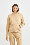 Kadın Yumuşak Kumaş Geniş Kalıp Hoodie Sweatshirt - Vizon - 1
