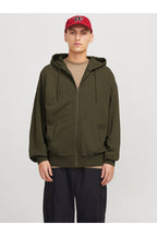 Erkek Haki̇ 3i̇plik Polarlı Kapşonlu Oversize Sweatshirt Hırka - Haki - 1