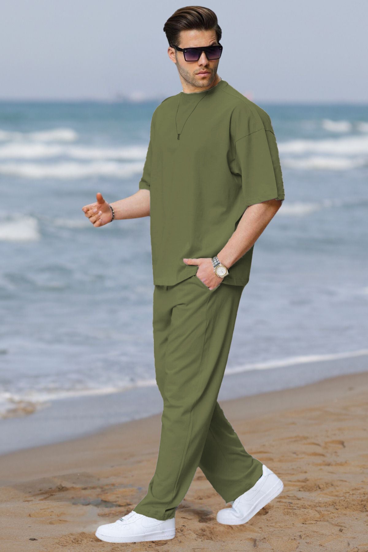 Erkek Rahat Kısa Kollu Yazlık Pijama Takımı - Yeşil - 2