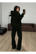 Kadın Boyfriend 3 İplik Şardonlu Bol Paça Oversize Casual Takım - Siyah - 2