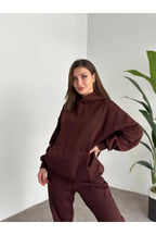 Kadın Kahverengi Brooklyn Oversize Kapşonlu Alt Üst Eşofman Takımı - Brown - 5