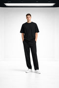 Erkek Oversize Penye T-shirt Pantolon Takım Rahat Kesim Takım - Siyah - 1