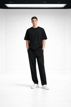 Erkek Oversize Penye T-shirt Pantolon Takım Rahat Kesim Takım - Siyah - 1