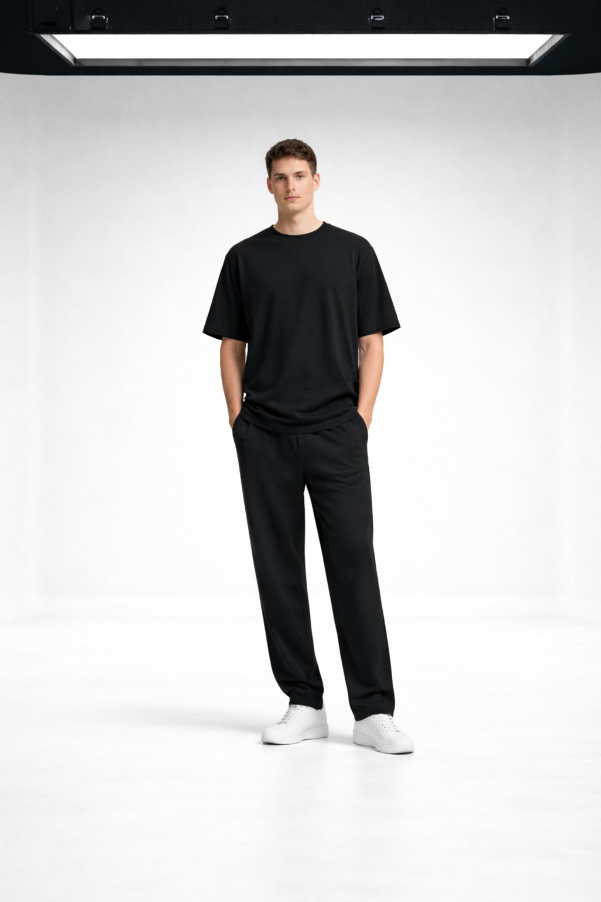 Erkek Oversize Penye T-shirt Pantolon Takım Rahat Kesim Takım - Siyah - 1
