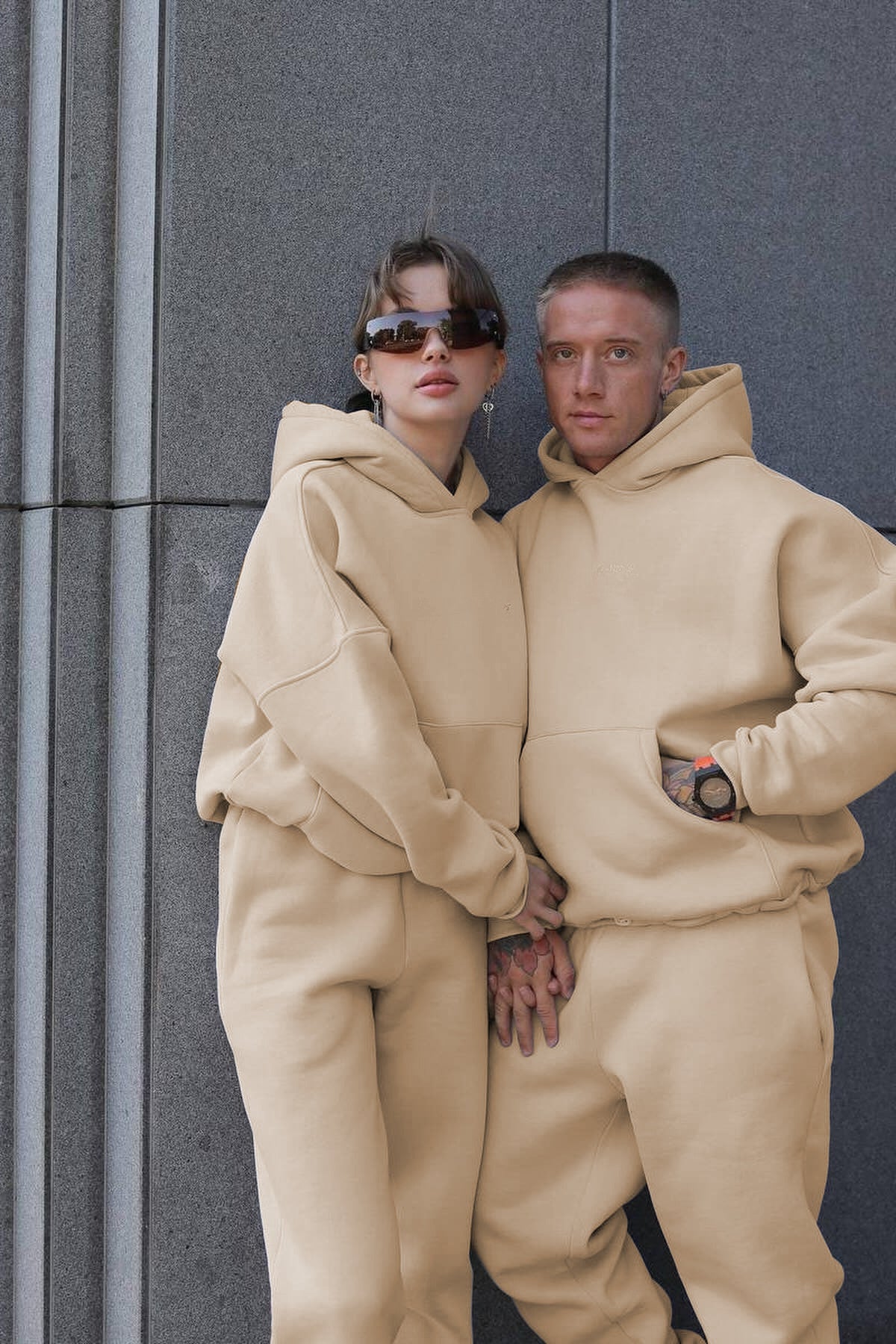 Unisex 3 İ̇pli̇k Şardonlu Çi̇ftleri̇n Kullanimina Uygun Jogger Eşofman Takimi (tekli̇) - Bej - 2