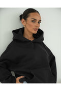 Basic Baskısız Düz Okul Sweatshirt - Siyah - 1