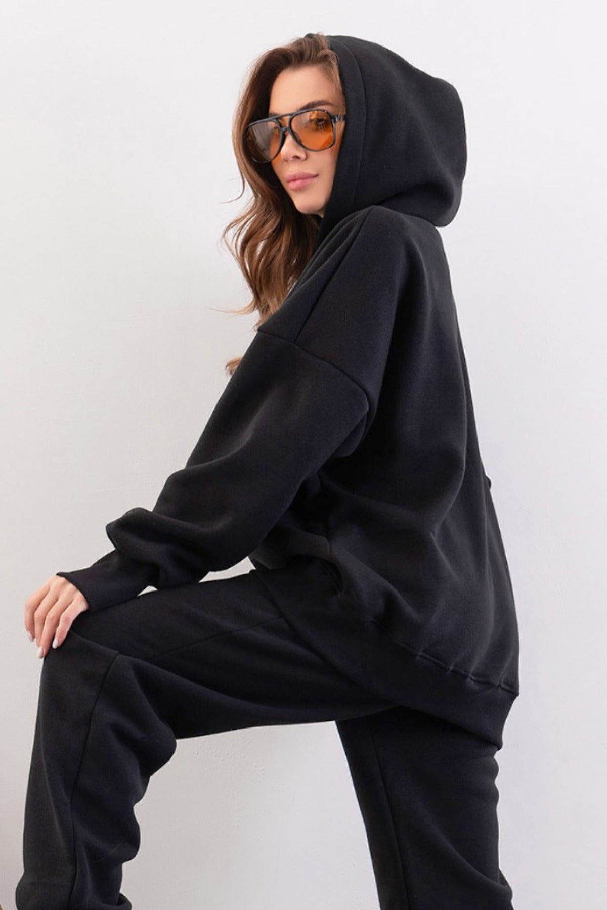 Kadın Esnek Rahat Kalıp Basic Model Sweatshirt - Siyah - 3