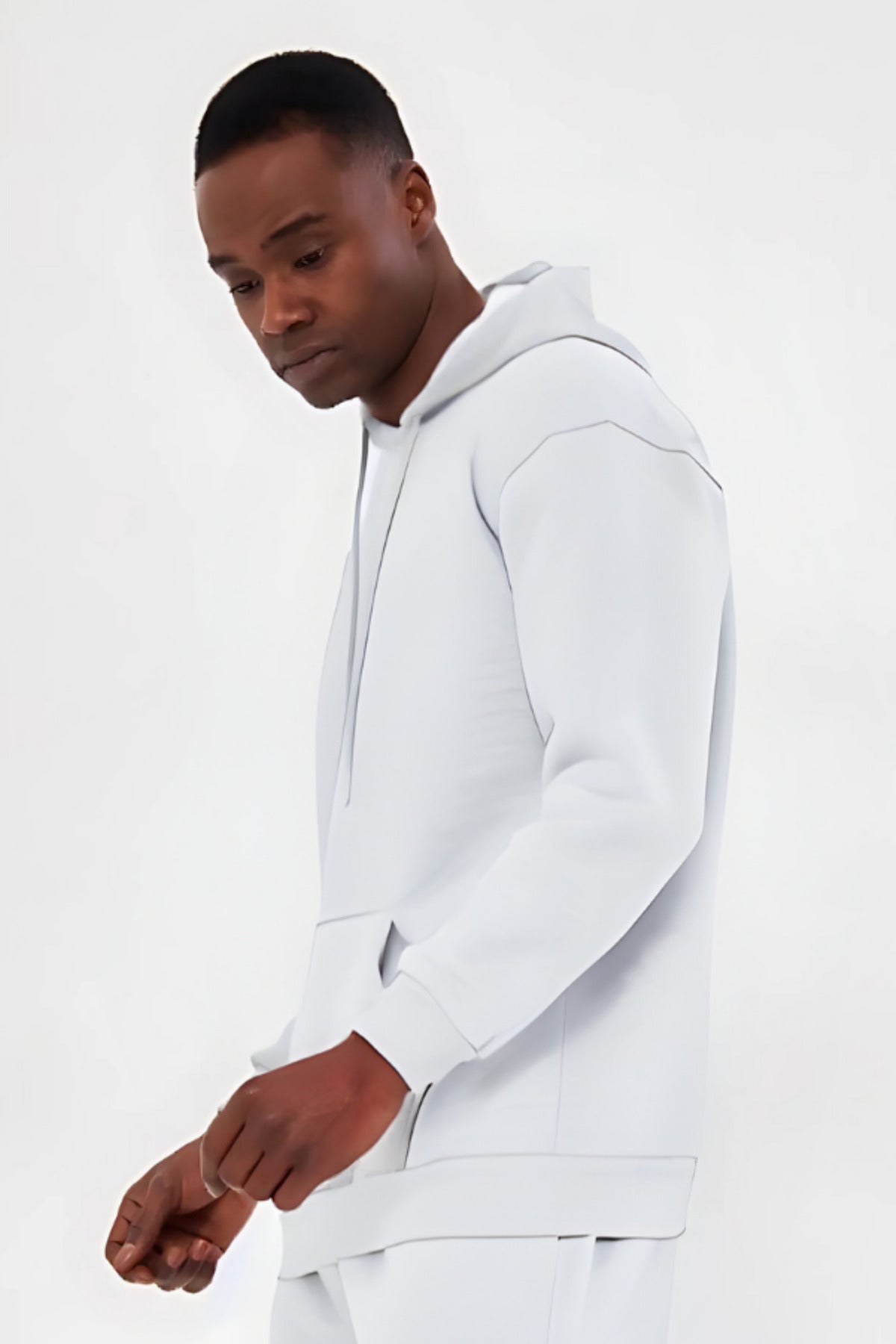 3iplik Bisiklet Yaka Kalın Sweatshirt Pamuklu - Beyaz - 3