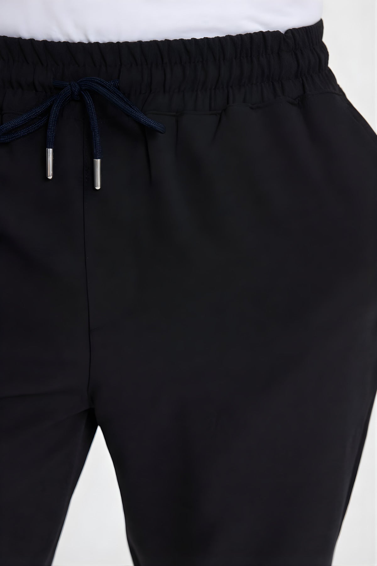 Erkek Regular Fit Beli Lastikli Bağcıklı Rahat Kesim Yan Cepli Jogger Pantolon - Siyah - 6