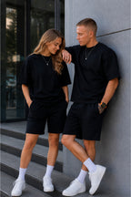 Unisex Kadın Erkek Oversize 2 İ̇plik Pamuklu Modal Penye Premium Rahat Kalıp Yazlık Yeni Sezon Şortlu Takım (tekli̇) - Siyah - 2