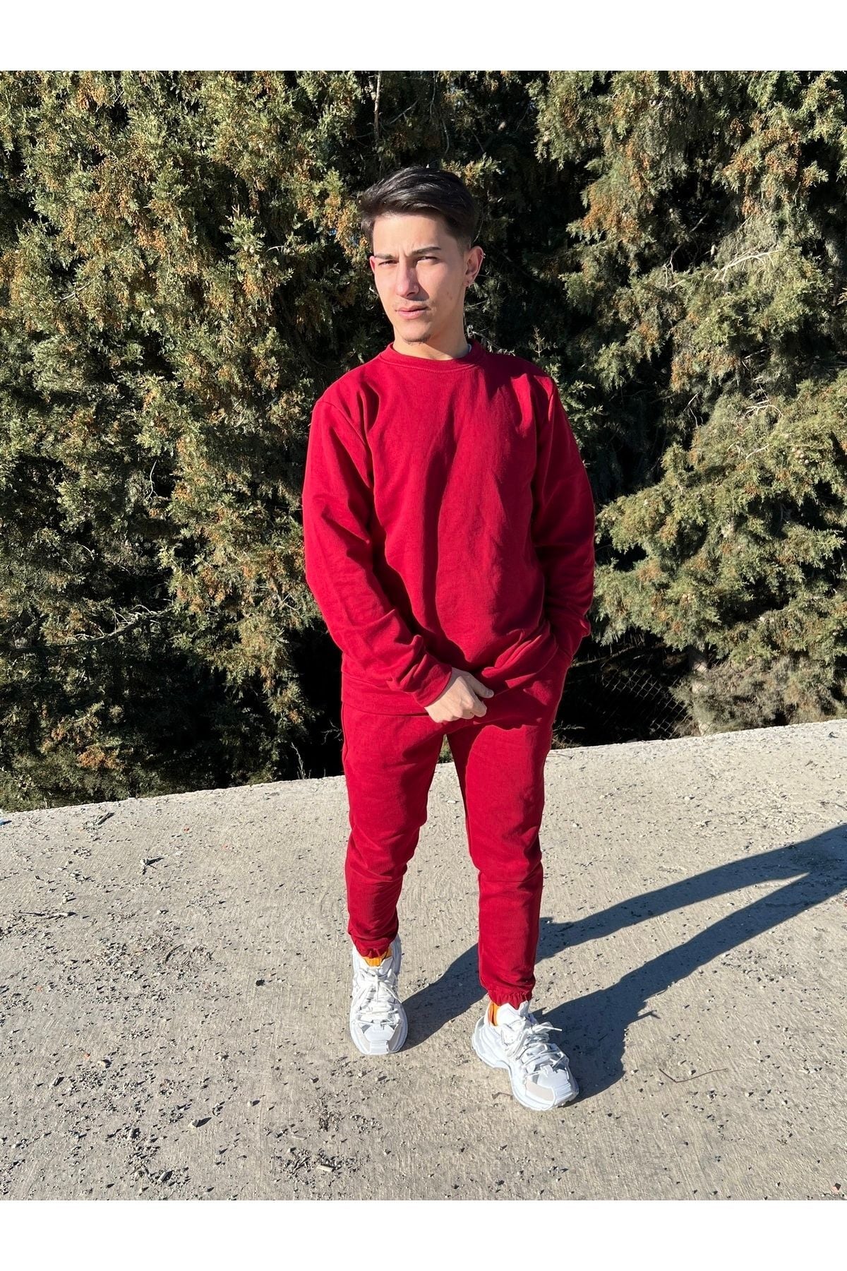 Erkek Bordo Bisiklet Yaka Eşofman Takımı Regular Fit - Bordo - 3