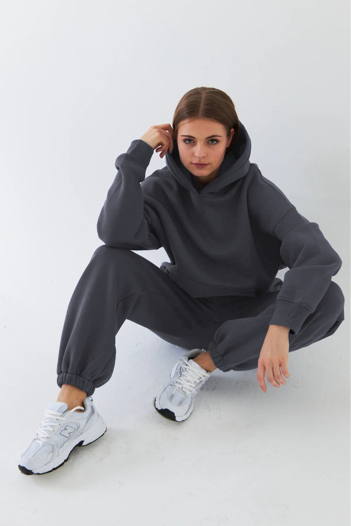 Kadın Oversize Basic Eşofman Takımı - Füme - 2