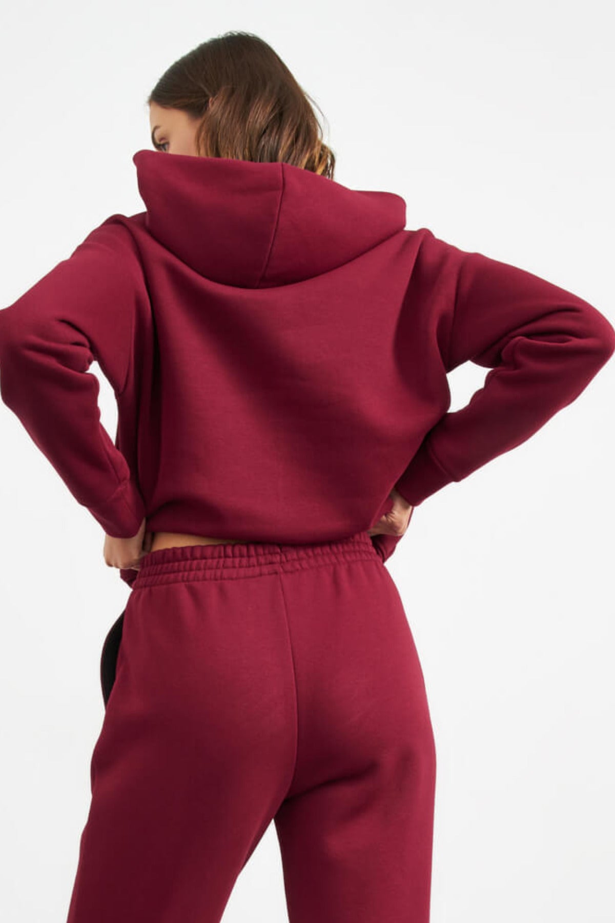 Kadın Yumuşak Kumaş Geniş Kalıp Hoodie Sweatshirt - Bordo - 2