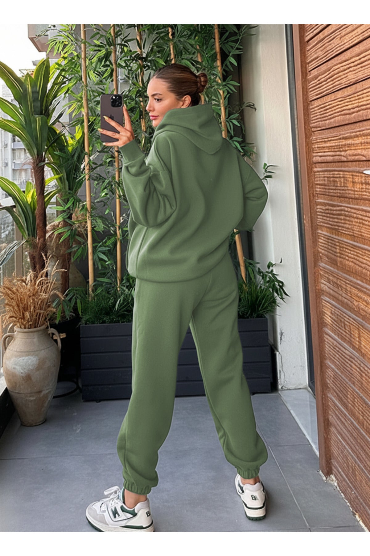 Kadin Kalin Comfort Sweatshi̇rt Yüksek Bel Eşofman Takimi - Su Yeşili - 3