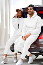 Kadın Erkek Trend Model Çiftlere Özel 3 İplik Oversize Kışlık Kalın Tekli̇ Eşofman Takımı - Beyaz - 2