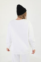 Kadın 3 İ̇plik Bisiklet Yaka Uzun Kollu Sweatshirt - Beyaz - 4