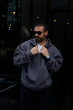 Erkek 3 İ̇plik Smoked Tam Fermuarlı Hoodie Sweatshirt - SMOKED - 3