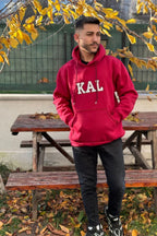 Unisex Kal Nakışlı Baskılı İ̇çi Polarlı Oversize Kapüşonlu Hoodie Sweatshirt - Kırmızı - 1