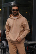 Erkek Premium Kaliteli Kışlık Hoodie Sweatshirt - Vizon - 1