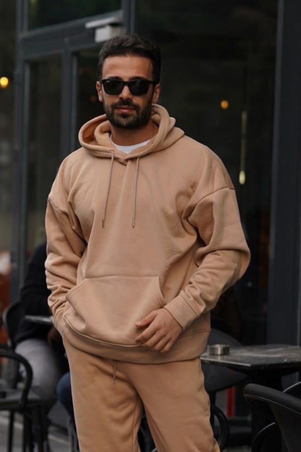 Erkek Premium Kaliteli Kışlık Hoodie Sweatshirt - Vizon - 1