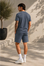 Erkek Oversize Basic Şortlu Bisiklet Yaka Yazlık İ̇kili Takım - Füme - 2