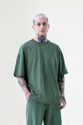 Unisex Yeşi̇l %100 Pamuk Oversize Erkek T-shirt Bisiklet Yaka Kısa Kollu Tişört - Yeşil - 1