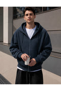 Erkek 3 İ̇pli̇k Fermuarli Kapüşonlu Oversi̇ze Rahat Sweatshirt Hirka - Füme - 1