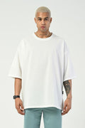 Erkek Oversize Penye Nefes Alan T-shirt - Beyaz - 1