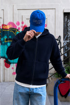 Erkek Oversize Kapüşonlu Fermuarlı Unisex Sweat Hırka Kalın Kumaş Günlük Kullanım - Lacivert - 1