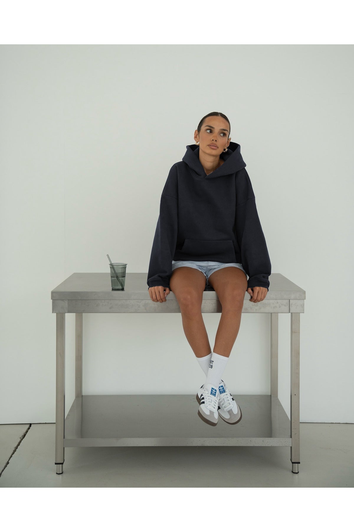 Basic Baskısız Düz Okul Sweatshirt - Füme - 4