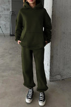 Kadın Paçası Lastikli Jogger Oversize Kışlık Eşofman Takımı - Haki - 3