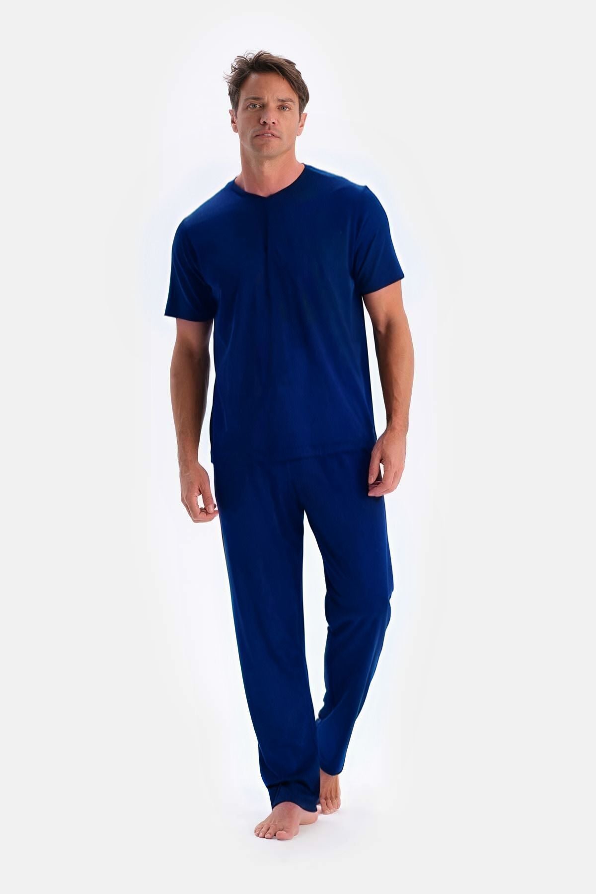 Erkek Lacivert Batik Yazlık Rahat Pijama Takımı - Lacivert - 1