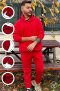 Ob Comfort Kapüşonlu Kanguru Cep Oversize Lastik Paça Kırmızı Eşofman Takımı - Kırmızı - 1