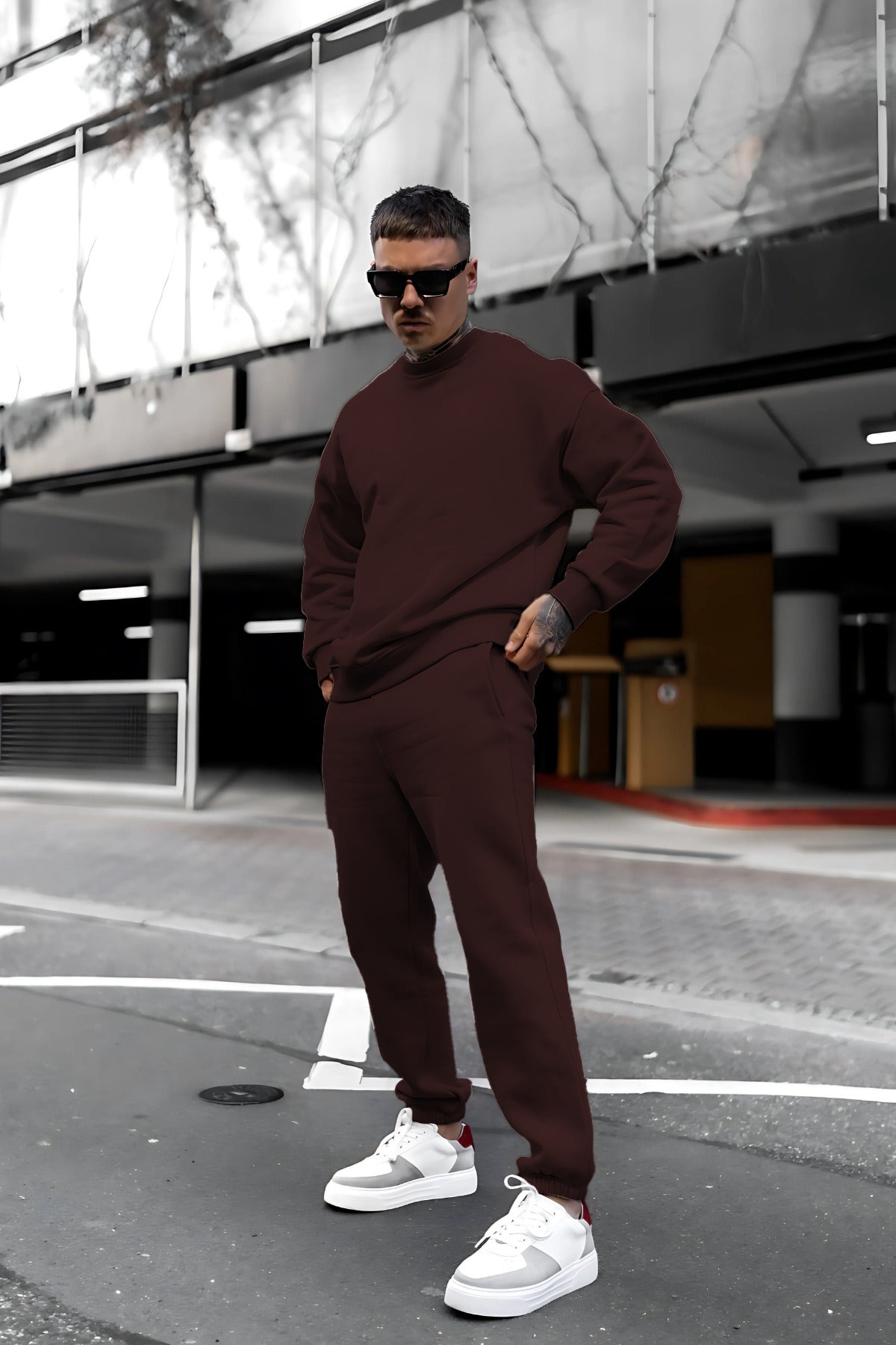 Erkek Oversize Alt Üst Takım - Kahverengi - 2