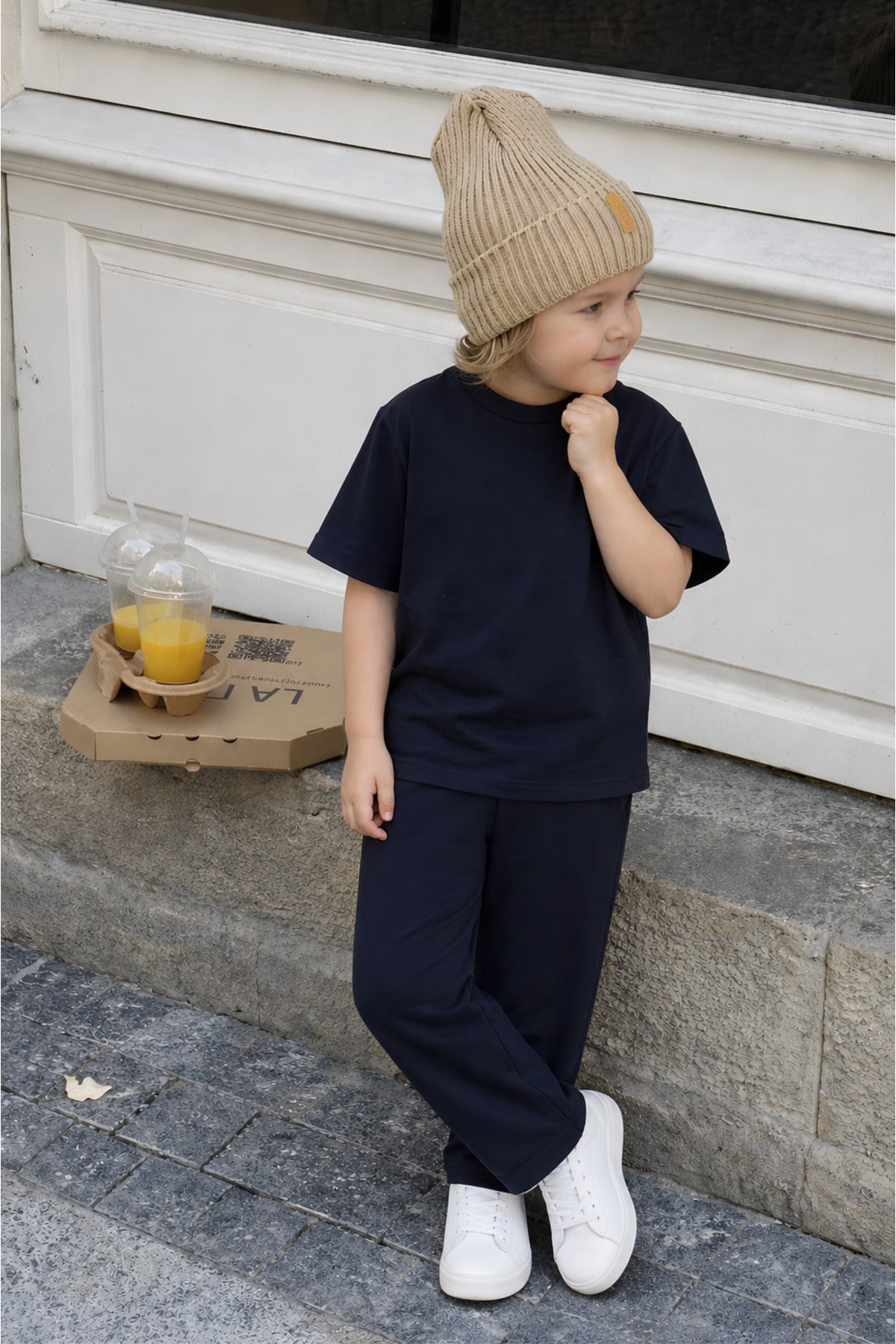 Anne-çocuk 2 İ̇pli̇k Kisa Kollu Modal Oversize Bisiklet Yaka Yüksek Bel Alt-üst Takim (tekli̇) - Lacivert - 3