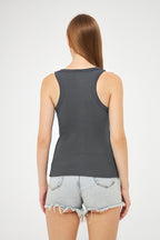 Kadın Füme Fitilli Basic Örme Askılı Trend Spor Atlet - Füme - 3
