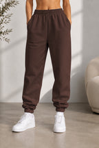 Kadın Paçası Lastikli Günlük Oversize Basic Jogger Eşofman Altı - Kahverengi - 1