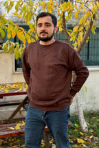 Erkek Bi̇si̇klet Yaka Sweatshi̇rt 3 İ̇pli̇k Şardonlu - KAHVE - 4