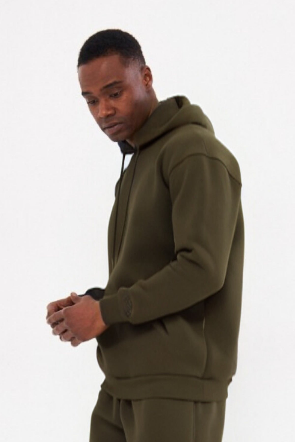 3iplik Bisiklet Yaka Kalın Sweatshirt Pamuklu - Haki - 3
