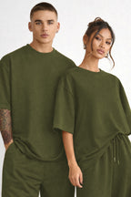 Unisex Çi̇ftleri̇n Kullanimina Uygun Oversi̇ze Kisa Kollu Eşofman Takimi (tekli̇) - Yeşil - 2