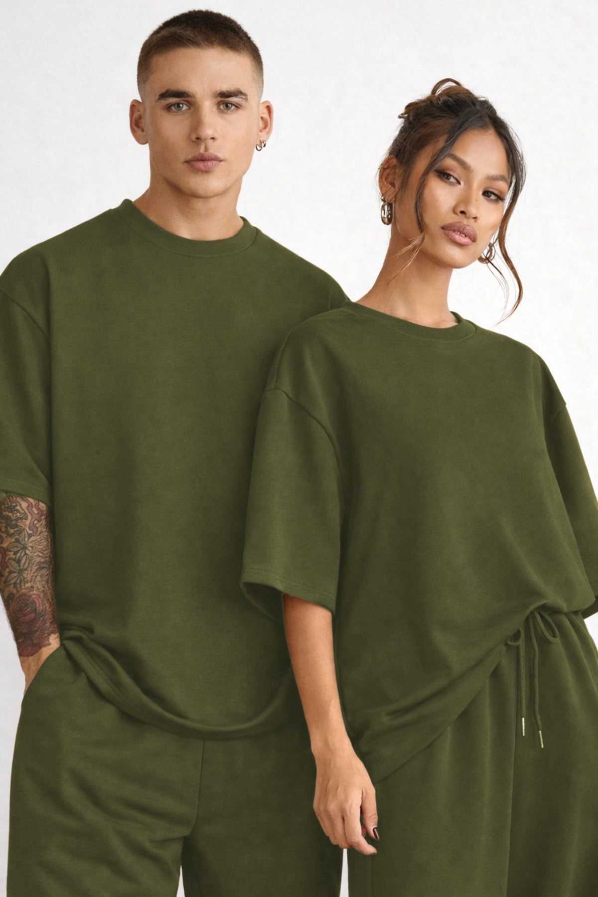 Unisex Çi̇ftleri̇n Kullanimina Uygun Oversi̇ze Kisa Kollu Eşofman Takimi (tekli̇) - Yeşil - 2