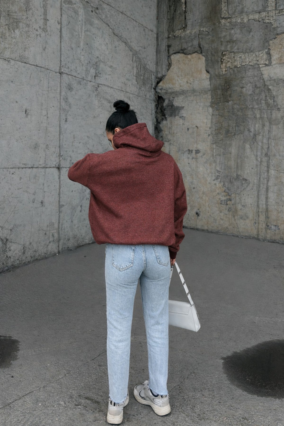Kadin Mürdüm Melanj 3 İ̇pli̇k Oversi̇ze Rahat Günlük Yumuşak Kapüşonlu Sweatshirt - Mürdüm Melanj - 3