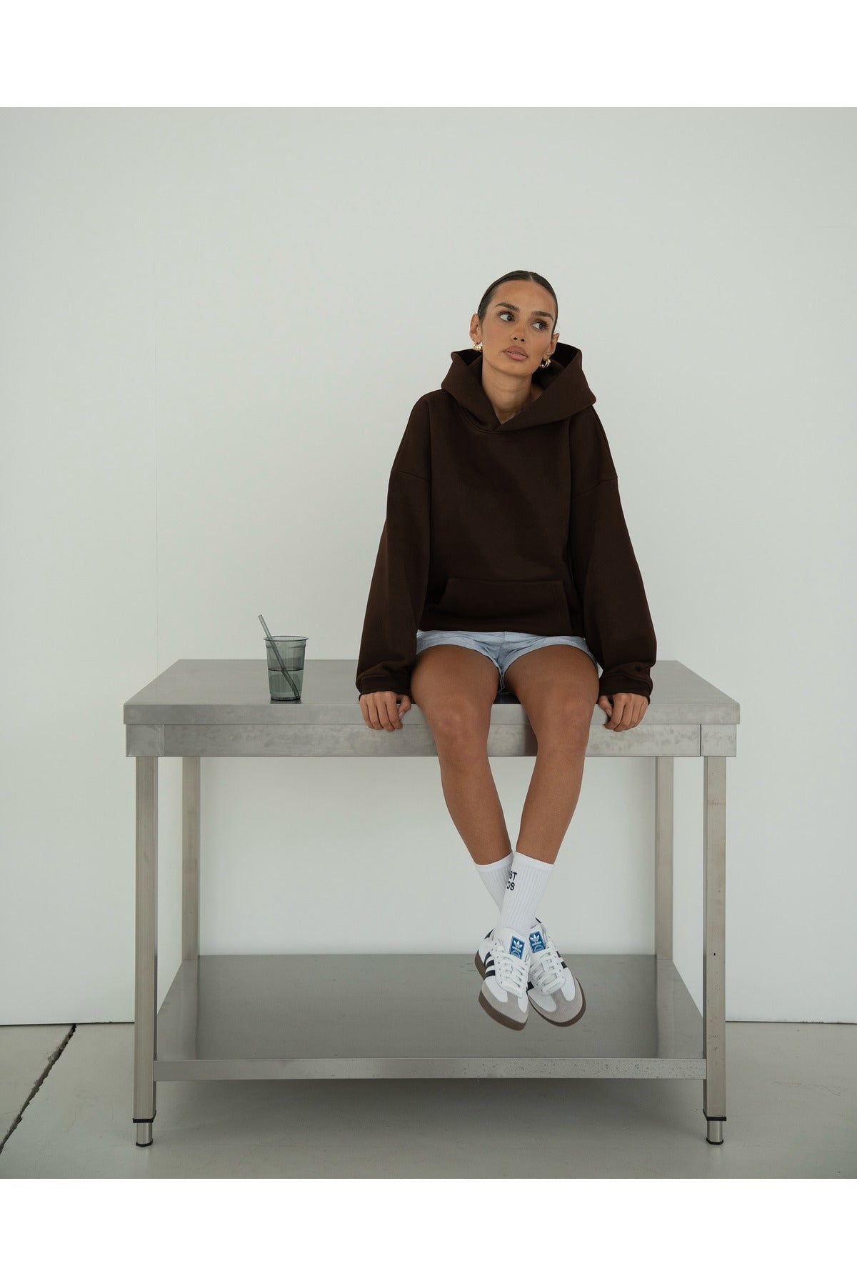 Basic Baskısız Düz Okul Sweatshirt - Kahverengi - 4